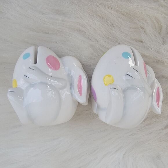 Set of 2 handpainted ceramic Easter bunny place card holders - Picture 4 of 6